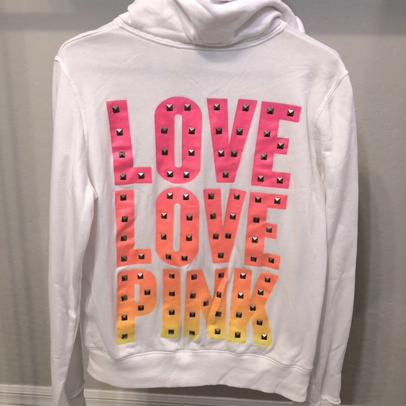 PINK Victoria's Secret Tops - PINK “Love Love Pink” Studded Zip Up Ombré Hoodie